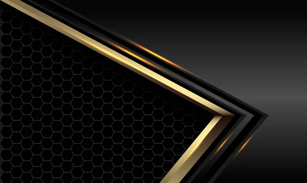 Abstract Gold Line Arrow Direction Geometric Black Hexagon Mesh Design —  Vetores de Stock