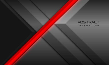 Boş uzay tasarımlı gri metal geometrik üzerinde soyut kırmızı çizgi neon ışığı bölü modern fütüristik teknoloji arkaplan vektörü