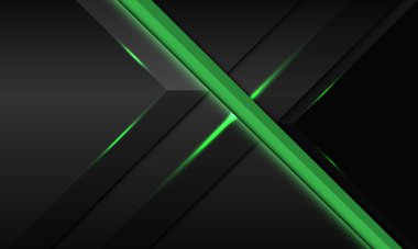 Soyut yeşil çizgi neon ışığı / gri metal geometrik ve boş uzay tasarımı modern fütüristik teknoloji arka plan vektörü