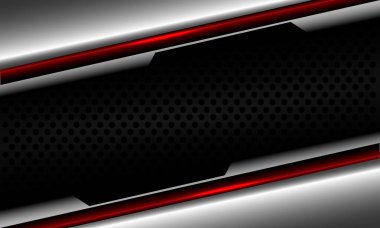 Koyu gri çember ağ dizaynı üzerinde soyut gümüş kırmızı siber geometrik modern fütüristik teknoloji arka plan vektörü