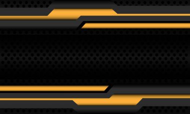 Koyu gri çember ağ dizaynı üzerinde soyut sarı devre çizgisi siber geometrik modern fütüristik teknoloji arka plan vektörü