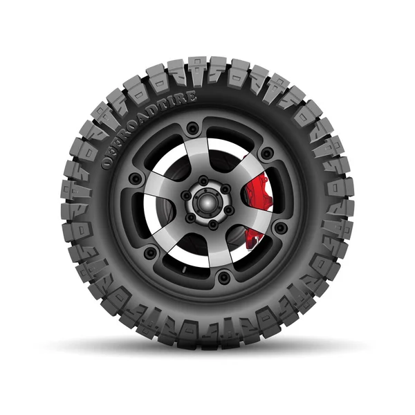 Ruota Auto Realistica Rotella Disco Gomma Metallo Offroad Rompere Sfondo — Vettoriale Stock