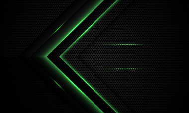 Altıgen örgülü siyah üzerine soyut yeşil ışık oku modern lüks fütürist teknoloji arka plan vektörü tasarımı