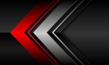 Siyah metalik tasarım üzerinde soyut kırmızı gümüş ok yönü geometrik çakışma modern lüks fütüristik teknoloji arka plan vektörü
