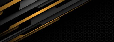 Soyut sarı gri metal siyah siber fütüristik teknoloji geometrik on altıgen ağ tasarımı modern arkaplan vektörü