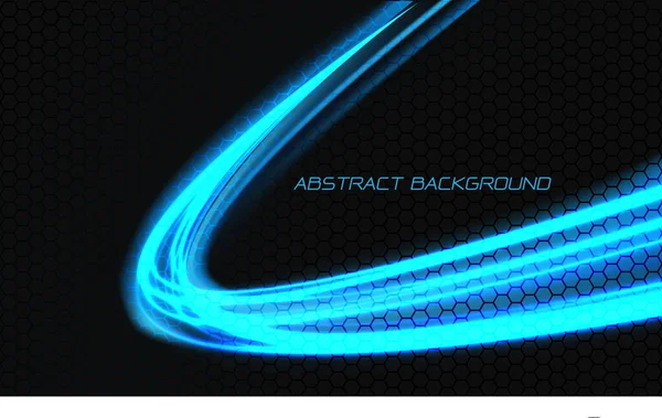 Abstract Blue Light Curve Speed Technology Black Hexagon Mesh Design — 스톡 벡터