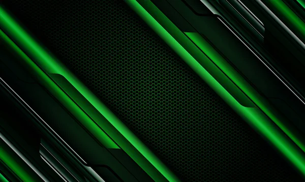 Abstract Green Metallic Cyber Black Circuit Geometric Dark Hexagon Mesh —  Vetores de Stock