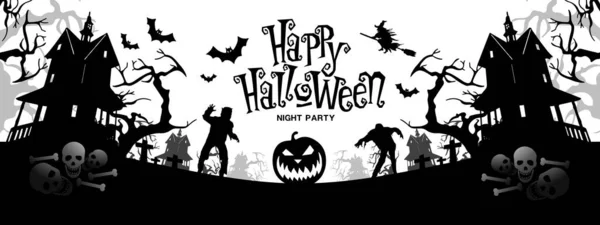 Happy Halloween Black White Holiday Night Party Celebration Festival Vector — Stock Vector