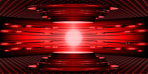 Vecteur Réaliste Lumière Rouge Tech Cercle Futuriste Podium Scène Piédestal — Image vectorielle