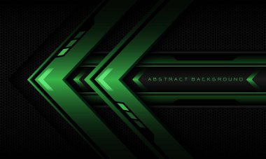 Soyut yeşil ok kara geometrik çizgi pankartı siyah altıgen ağ desenli ultra modern lüks fütüristik teknoloji arka plan vektörü