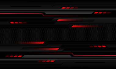 Soyut metalik kırmızı çizgi siyah siber geometrik siyah altıgen örgü boş uzay tasarımı ultra modern fütüristik teknoloji arka plan vektörü