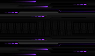 Soyut metalik mor çizgi siyah siber geometrik siyah altıgen örgü boş uzay tasarımı ultra modern fütüristik teknoloji arka plan vektörü