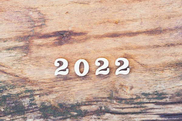 Ahşap Dokular Üzerine Ahşap Metin 2022 Mutlu Yıllar Konsepti — Stok fotoğraf