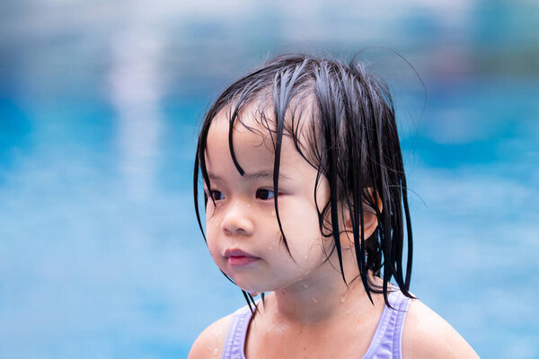 Closeup Child Face Aged Years Old Girl Got Wet Playing Stock Image