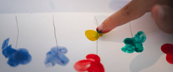 Art Fingers Concept Little Children Use Her Fingers Paint Different Stock Photo