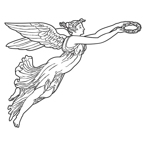 Древнегреческая Иллюстрация Крылатой Богини Вектор Изолировал Античного Ангела Черно Белая Стоковый вектор