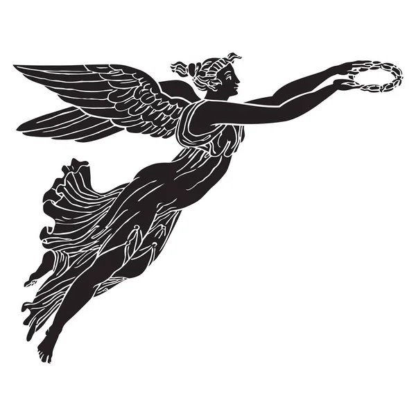 Oude Griekse Gevleugelde Godin Silhouet Illustratie Vector Isoleerde Antieke Engel Rechtenvrije Stockvectors
