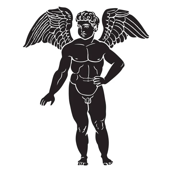 Antico Greco Cupido Alato Dea Illustrazione Nero Vettore Isolato Angelo — Vettoriale Stock