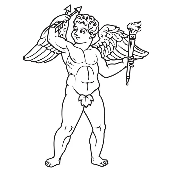 Antiga Grega Cupido Alado Deusa Ilustração Vetor Isolado Anjo Antigo — Vetor de Stock