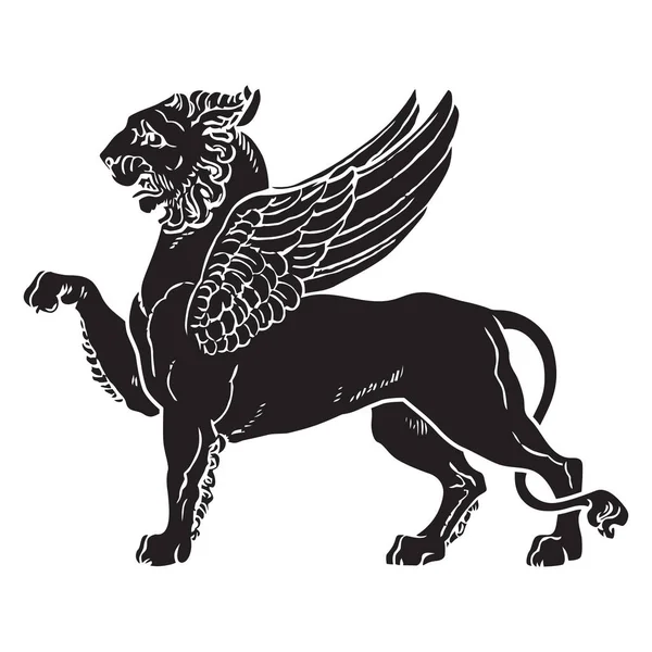 Heraldische Leeuw Met Vleugels Silhouet Illustratie Voor Uitnodigingen Kaarten Vintage Rechtenvrije Stockvectors