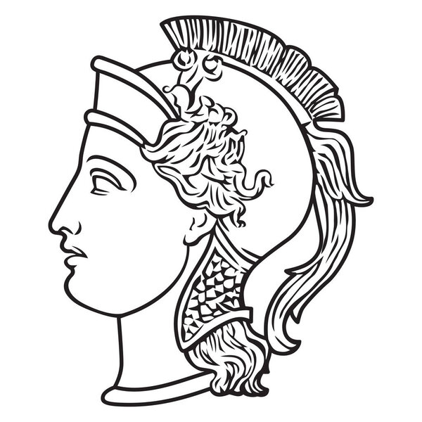 Ancient greek woman goddess face illustration. Vector isolated Antique bustl. Black and white line drawing. 3