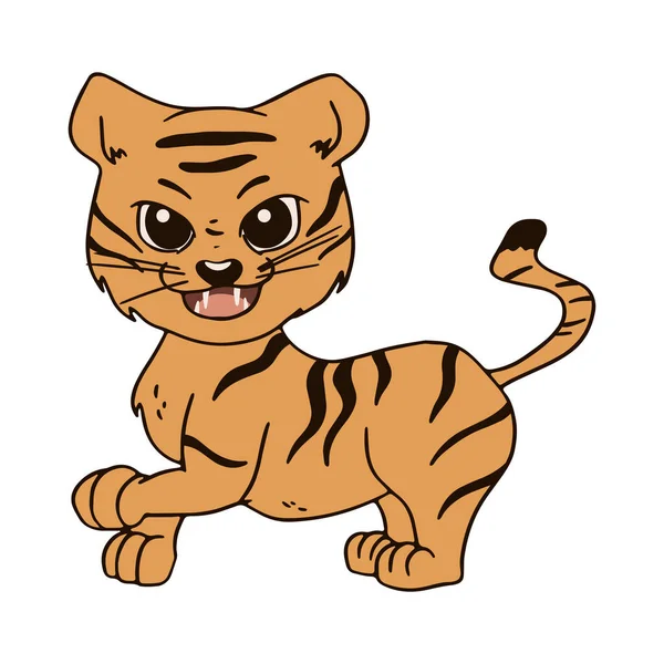 Cachorro Tigre Una Pose Guerrera Ilustración Vectorial Estilo Dibujos Animados — Archivo Imágenes Vectoriales