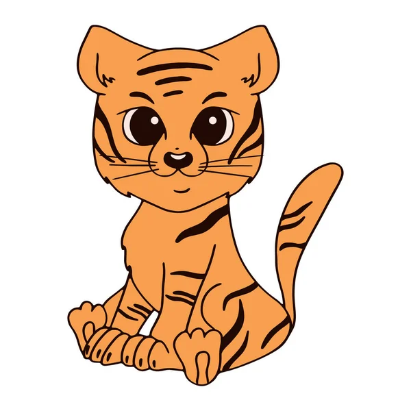 Anak Harimau Sedang Duduk Vektor Ilustrasi Dalam Gaya Kartun Ilustrasi - Stok Vektor