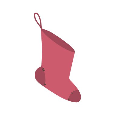 Şömine için yeni yıl çorabı. Çizgi film tarzında vektör illüstrasyonu. Beyaz arkaplanda izole.