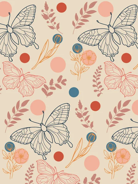 Patrón Abstracto Sin Costuras Con Flores Mariposas Sobre Fondo Rosa — Archivo Imágenes Vectoriales