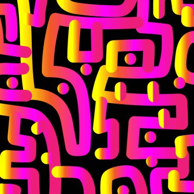 Eğimli ve kıvrımlı çizgilerden oluşan soyut renkler gradyanı olan ve siyah arkaplana sahip bir karalamayı andırıyor. Adobe İllüstratöründe Yapıldı