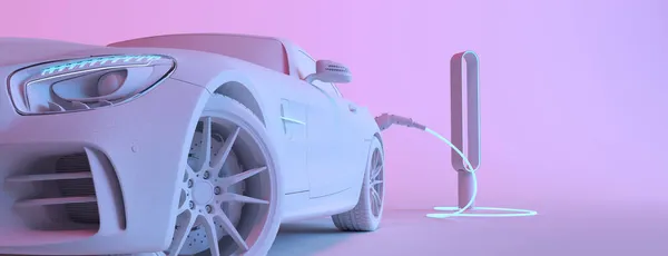 Yan Taraftaki Beyaz Elektrikli Araba Veya Araç Elektrik Şarj Aletinden — Stok fotoğraf