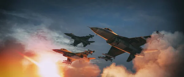 Fighter Jets Taking Attack Render Illustration — Zdjęcie stockowe