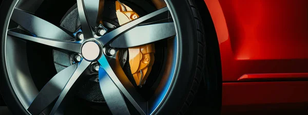 汽车车轮业务横幅 渲染和插图 车轮黑色背景 — 图库照片