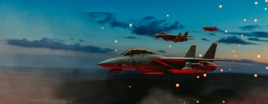 The fighter jets are taking off for an attack. 3d render and illustration.