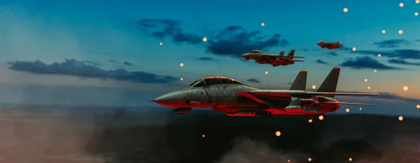 Fighter Jets Taking Attack Render Illustration — Fotografia de Stock