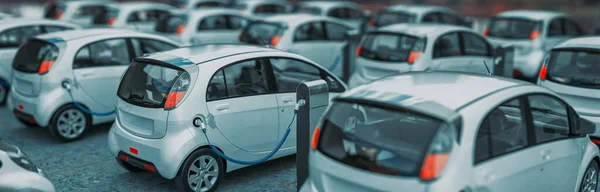 Carregando Carros Elétricos Modernos Estação Livre Renderização Ilustração — Fotografia de Stock