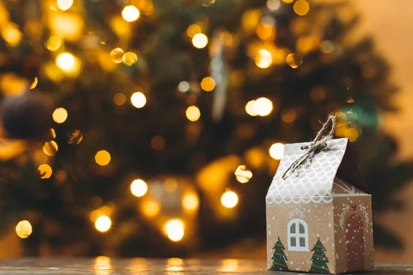 Merry Christmas Happy Holidays Stylish Christmas Gift Box House Shape — Stock Photo, Image