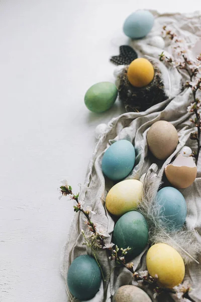 Happy Easter Stylish Rustic Easter Flat Lay Space Text Natural — Stock Photo, Image