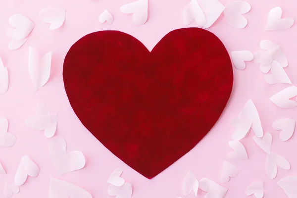 Šťastného Valentýna Růžovém Pozadí Ležela Stylová Valentýnská Srdce Šablona Valentýnského — Stock fotografie