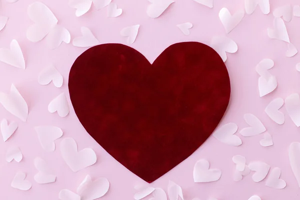 Днем Святого Валентина Стильные Валентинки Розовом Фоне Плоские Лежали Шаблон — стоковое фото