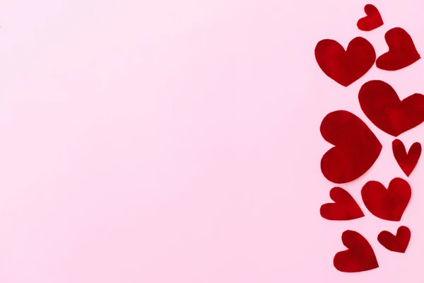 Corações Valentine Elegantes Lisos Colocam Fundo Rosa Com Espaço Para — Fotografia de Stock