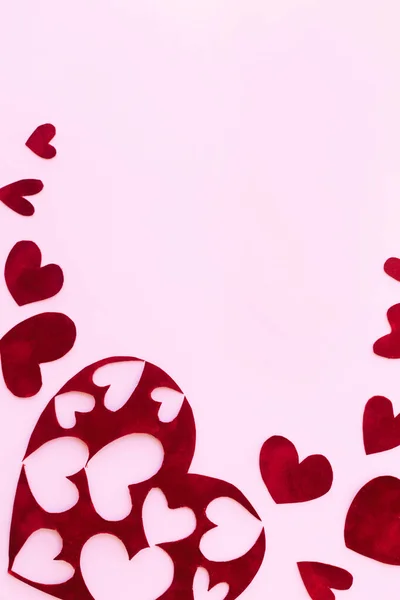 Днем Святого Валентина Стильные Валентинки Плоские Лежали Розовом Фоне Пространством — стоковое фото