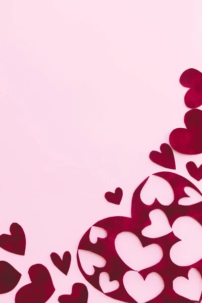 Elegante Cuore San Valentino Piatto Giaceva Sfondo Rosa Con Spazio — Foto Stock