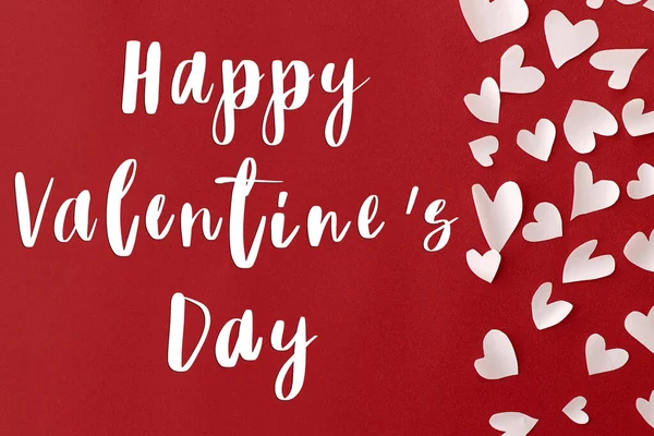 Wesołych Walentynek Szczęśliwych Walentynek Tekst Stylowe Słodkie Serca Granica Czerwonym — Zdjęcie stockowe