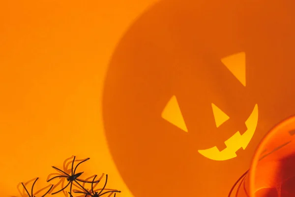 Grattis Halloween Svarta Spindlar Dekorationer Med Skrämmande Jack Lykta Ansikte — Stockfoto