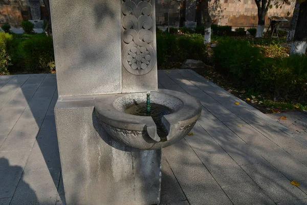 City Fountain Drinking Water Stone Base Fountain Carved — стоковое фото