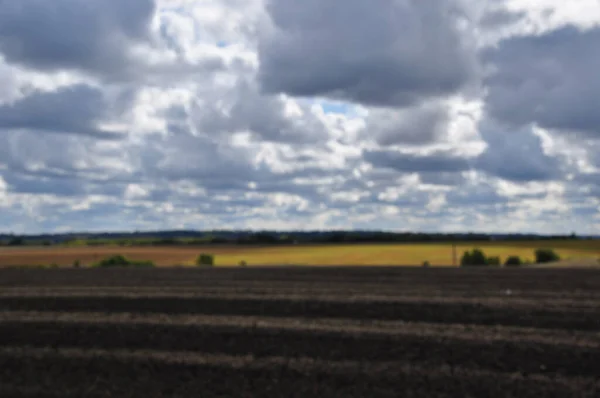 Blurry Out Focus View Plowed Field Harvest — Fotografia de Stock