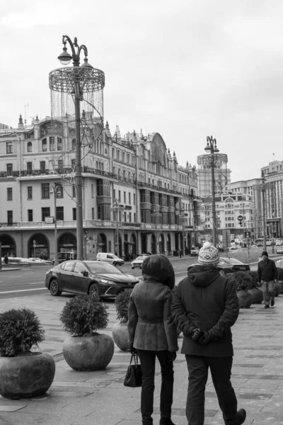 Городской Пейзаж Черно Белая Фотография Люди Улице Города Февраля 2022 — стоковое фото