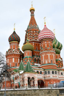 St. Manzarası Moskova 'daki Kızıl Meydan' daki Basil Katedrali. 11 Şubat 2022, Moskova, Rusya.