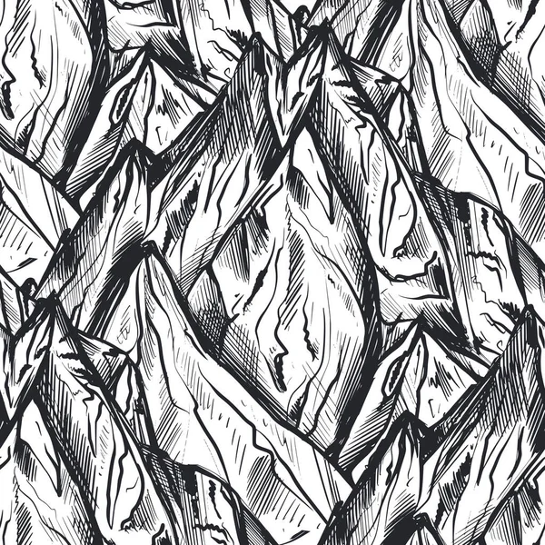 Vector seamless pattern with hand drawn graphic mountain ranges and pine forest. Vector Graphics